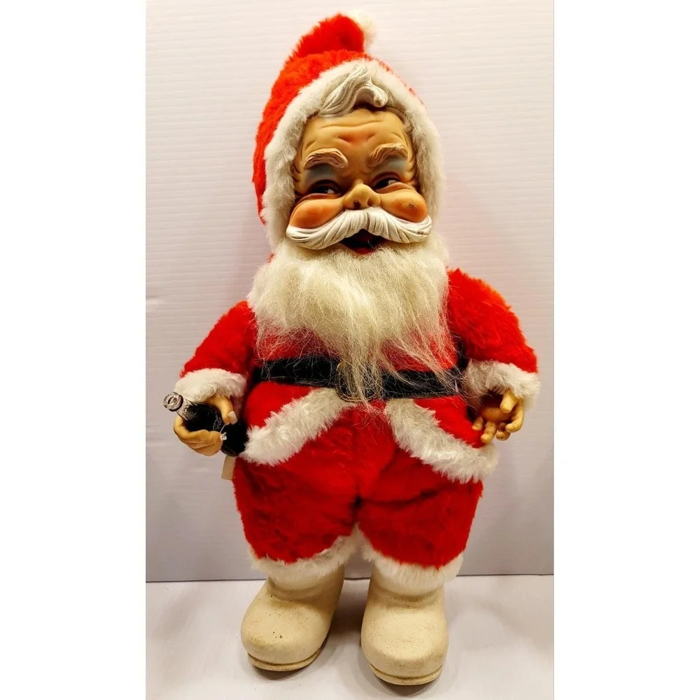 Vintage Santa Claus Plush Rubber Face Coca-Cola Bottle Red‎ White Good 16 inch